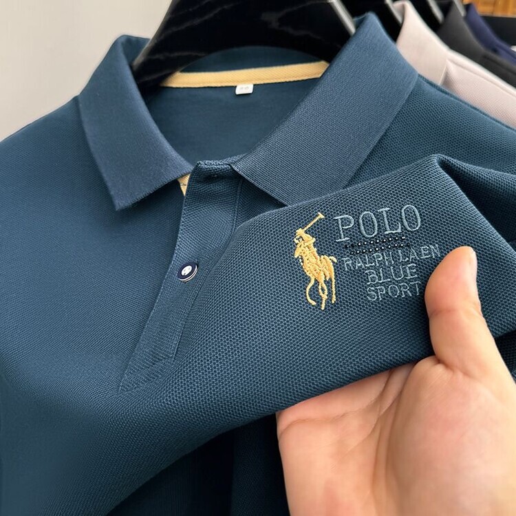 Cross-Border Summer Polo Shirt Men's Short-Sleeved Polo Shirt with Lapel Casual Solid Color Fashion Embroidered Imitation Cotton T-Shirt