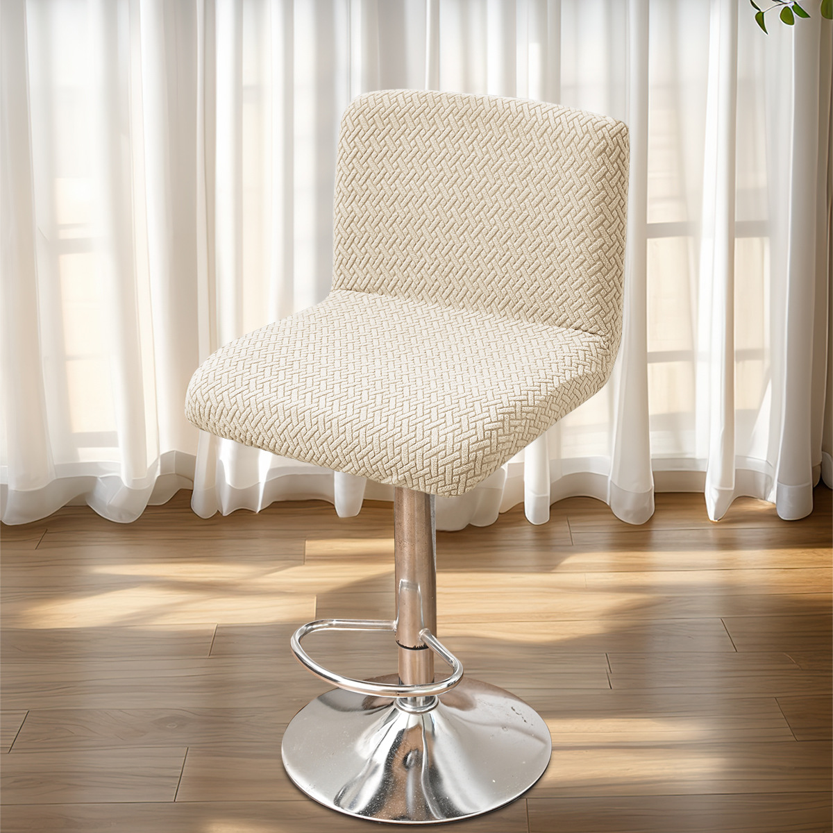 Nuevo estilo transfronterizo en forma de T jacquard a rayas funda de silla de respaldo corto general bar belleza peluquería funda de silla giratoria anti-agarre de gato