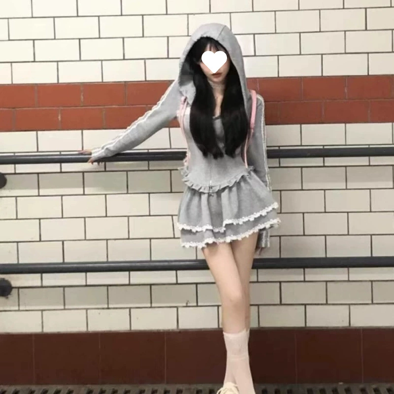 [9190 человек] Корейский шикарный сладкий и пряный уникальный и красивый маленький костюм для маленьких людей, чтобы носить полный комплект кружевных толстовок