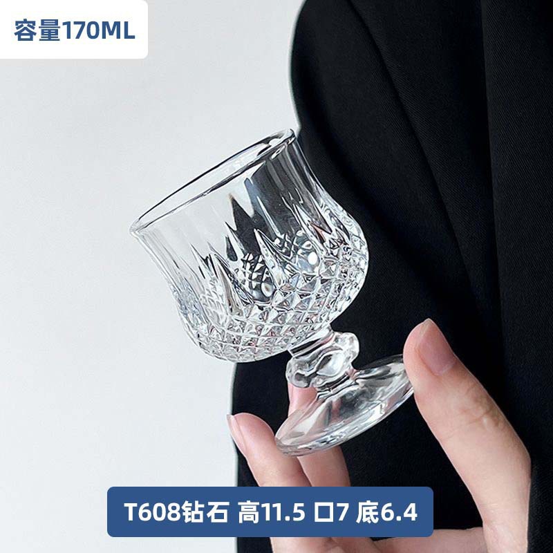 Taza de vidrio de pie alto a rayas verticales vintage taza de helado estilo ins diseño sensación bebida taza de jugo taza de vidrio de café