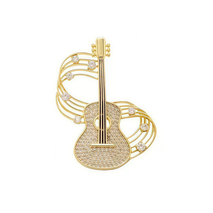 Kunstnerisk violinfibula med rhinsten musiknoder smykkenål_voghion.com