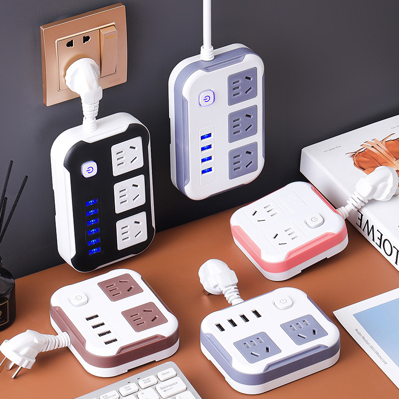 多功能插座带6USB充电家用带线插排学生宿舍拖线板迷你上墙插线板