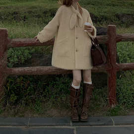 暖炉烤茶2025秋冬新款韩系甜美糕糕毛宽松毛呢外套女高级感上衣潮