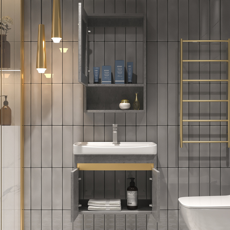 Luz de madera maciza estilo lujo lavabo gabinete combinación montado en la pared lavabo balcón gárgaras placa pequeño apartamento cerámica mini cuarto de baño