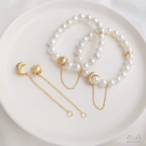 Color Preservation 14K Pack Gold Moon Sun Big Hole Bead Hanging Chain DIY Beaded Bracelet Beaded Fashion Jewelry Shagang Accessories