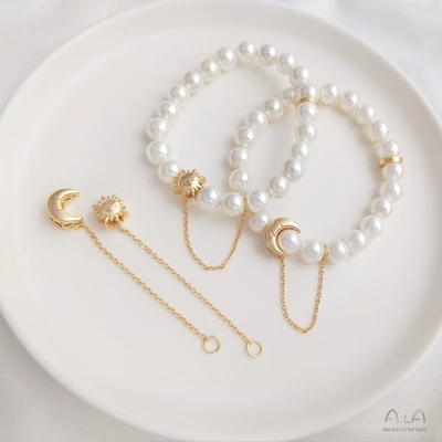 Color Preservation 14K Pack Gold Moon Sun Big Hole Bead Hanging Chain DIY Beaded Bracelet Beaded Fashion Jewelry Shagang Accessories
