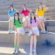 糖果色百褶裙套装夏季啦啦操演出拉拉队表演运动会毕业季闺蜜服装