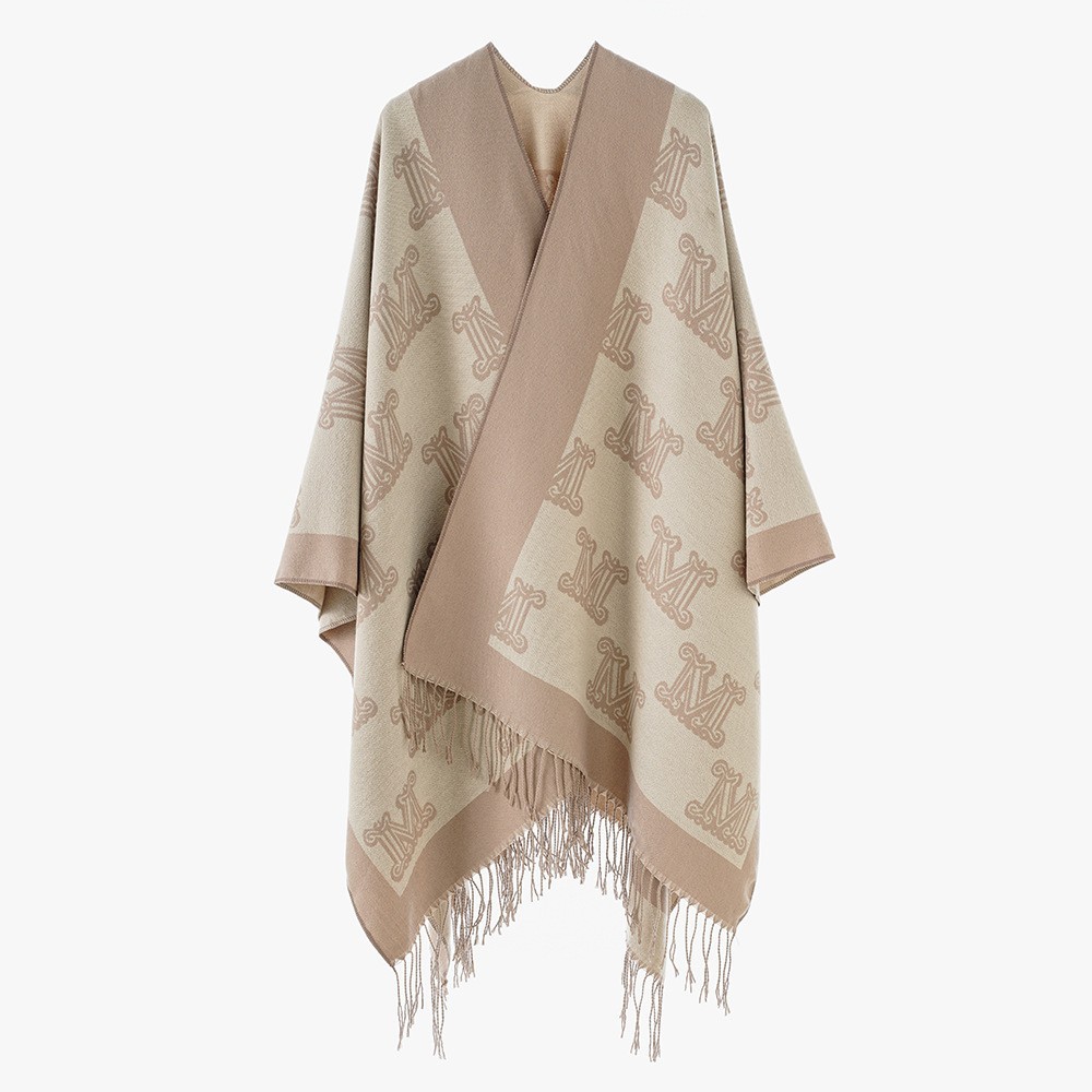 Letra M estilo chal de alta gama borla bufanda jacquard de nicho babero otoño e invierno cálido y grueso fotografía de viaje