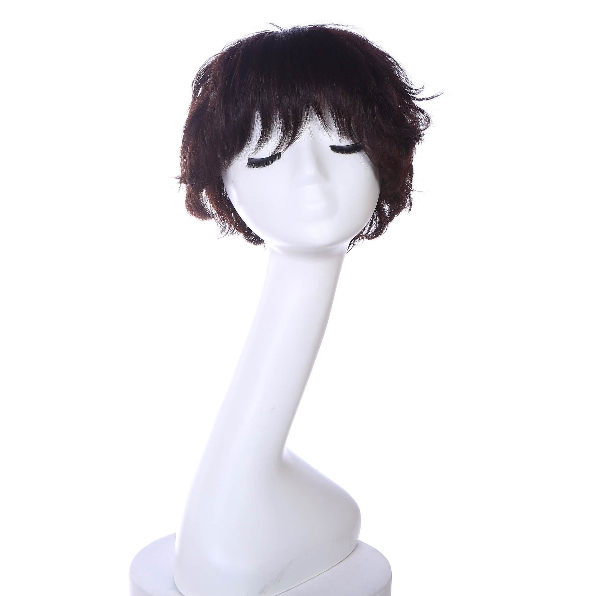 Cabello verdadero peluca de mediana edad mujer cabello corto madre cabeza fluida natural cabello de seda peluca LW0419