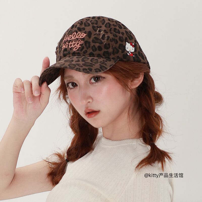 三丽鸥2025新款HelloKitty帽子渔夫帽豹纹女显脸小盆帽豹纹可爱萌|undefined