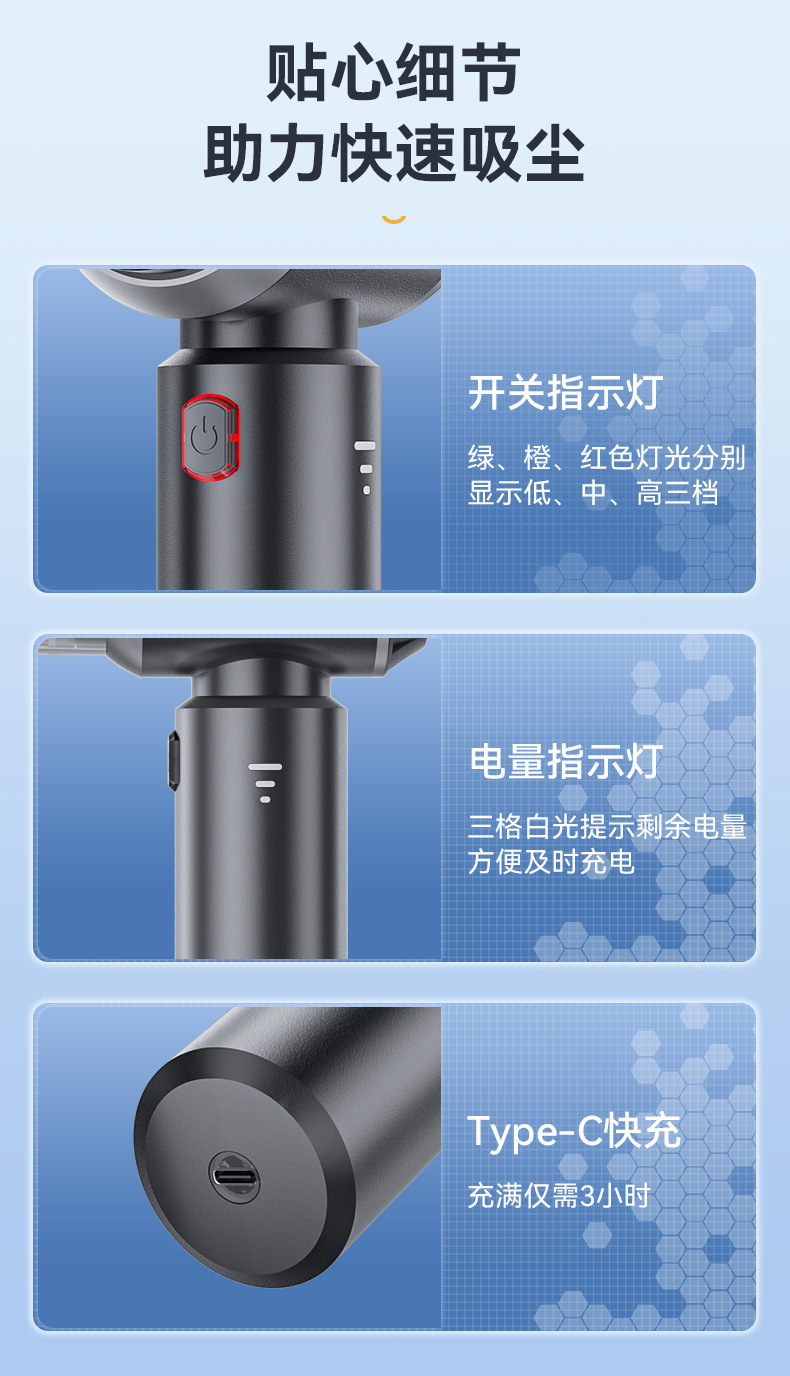 Car Vacuum Cleaner with Wireless Power Display, Portable, High Suction Power, Household Handheld Dust Remover, Small Mini Dust Blower