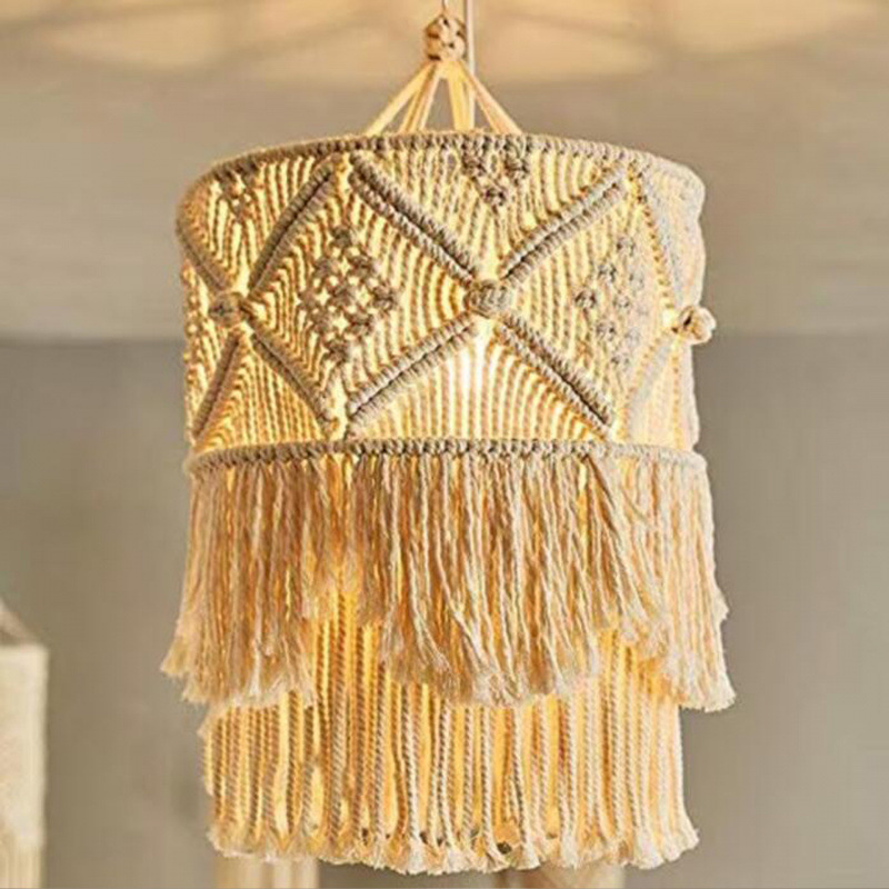 Nordic Style Hand-Woven Cotton Rope Lampshade Bohemian Homestay Lamp Floor Lamp Decoration Without Light Source