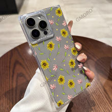 跨境新款花卉透明手机壳苹果15pm防摔保护套IP16+简约14软壳批发
