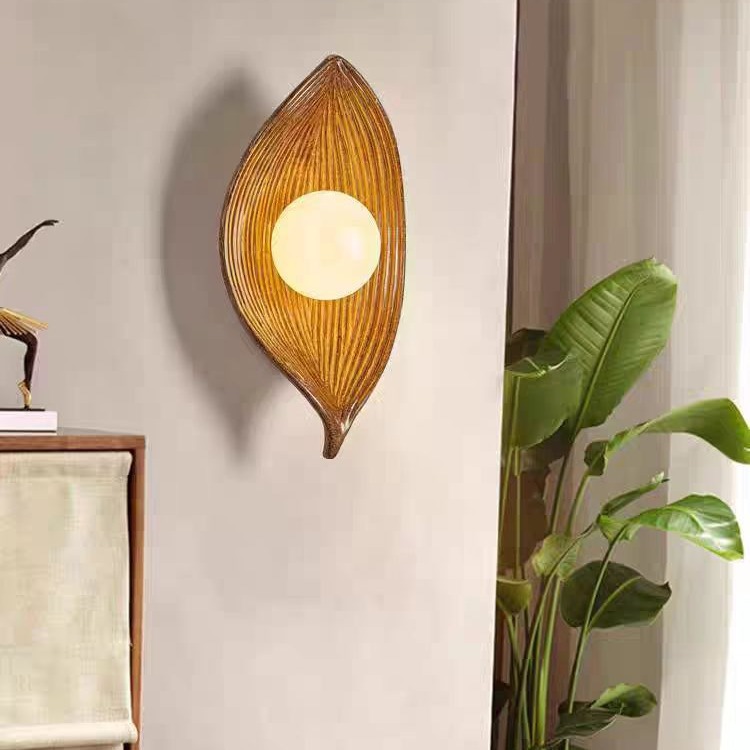 Lámpara de pared de hoja nórdica dormitorio cabecera lámpara de cama estilo japonés de estilo zen retro pasillo residencial fondo lámpara de pared