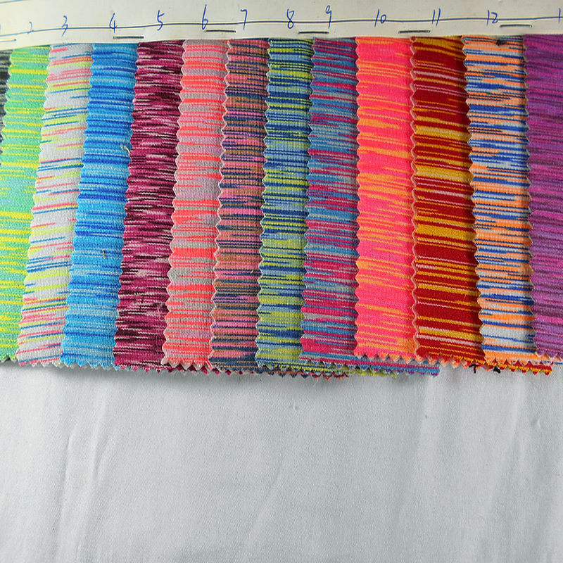 七彩段染空气层针织布 新款阳离子弹力夹丝汗布鞋包瑜伽运动面料