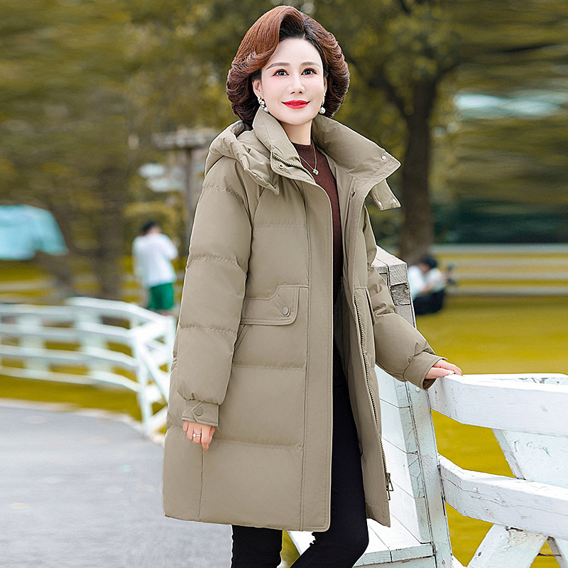 Genuine Brand High-End Fashion Mom down Jacket Women's Winter New Style Mid-Length Korean Style Simple Texture Warm Jacket