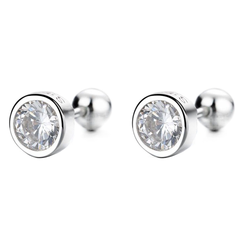 S925 plata esterlina ZIRCON ronda grano hilo Stud pendientes mujer tornillo torcedura hebilla oído hueso Stud simple moda una semana oído joyería moda
