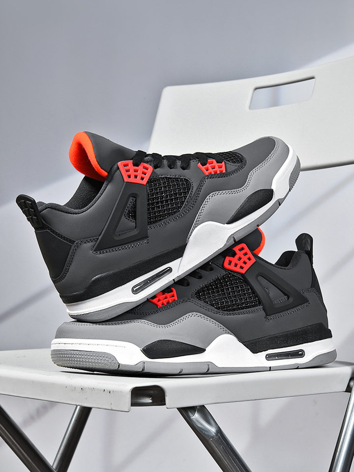 Giày thể thao nam cổ thấp chống trượt đế dày tăng chiều cao, giày sneaker phối màu — JD-AJ4 màu xám đen, JD-AJ4 màu đỏ lửa, JD-AJ4 đen đỏ chi tiết 2