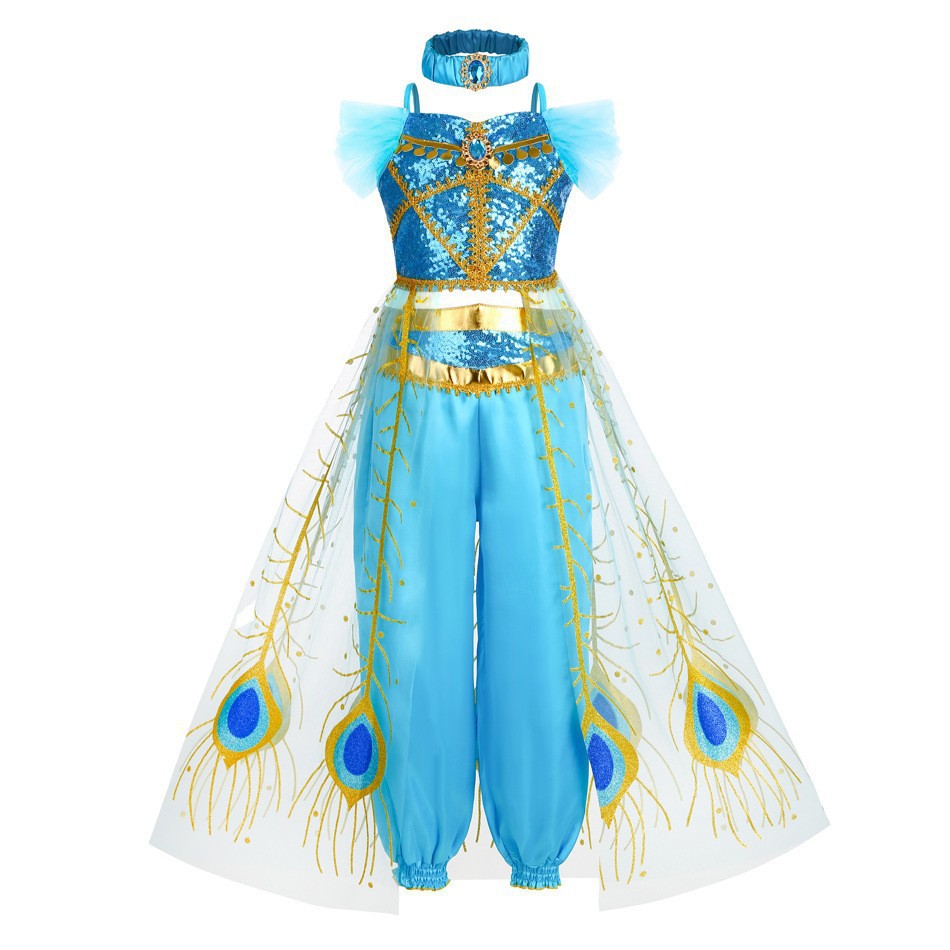 Princess Jasmine Classic Puff Sleeve Princess Cosplay Costume Christmas New Aladdin Magic Lamp Dress