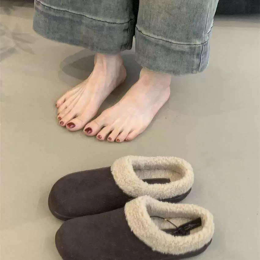 Меховые тапочки из овчины с цельной меховой отделкой, Birkenstock-стиль, закрытый носок, зимние утеплённые мули с мехом