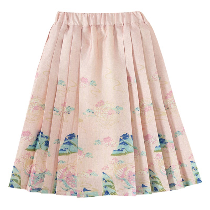 Conjunto de Dos Piezas de Ropa Infantil Bonsun para Niñas, Estilo Nacional, Falda con Estampado de Cara de Caballo, Elementos Han, Ropa Infantil, Falda de Estilo Chino Nuevo, Conjunto para Bebés