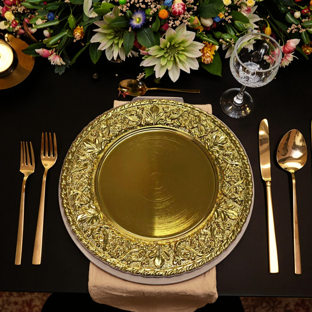 Boda de lujo ligera fiesta de hotel galvanizado desechable placa de plástico decoración placa de carga retro