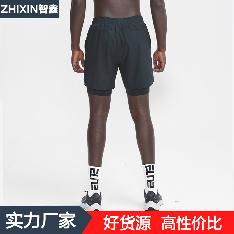 Summer Quick-drying Sports Shorts Men's Loose Lined Fake Two-piece Outer Wear Basketball Pants American Style Fitness Pants