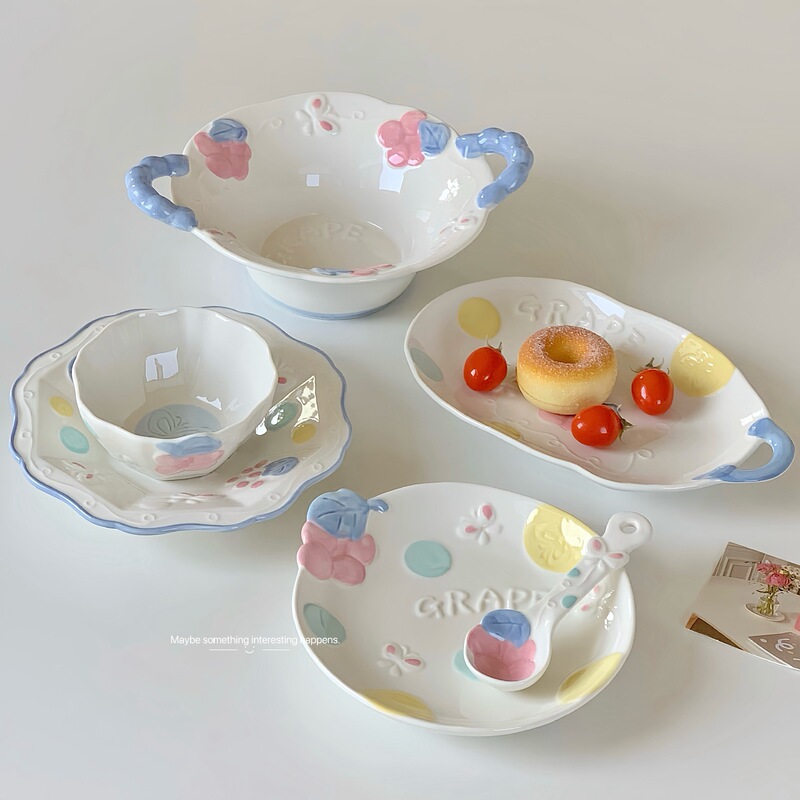 High Temperature Underglaze Color Dishes suit Household High-grade Soup Bowl Rice Bowl Internet Celebrating Housewarming Ceramic Tableware Dishes Complete Set