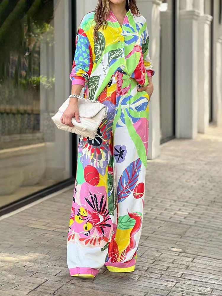 420g Weight Long Sleeve Sleeve Length Daily Women'S Casual Plant Flower Polyester Printing Pant Co-ord Set Pants Sets
