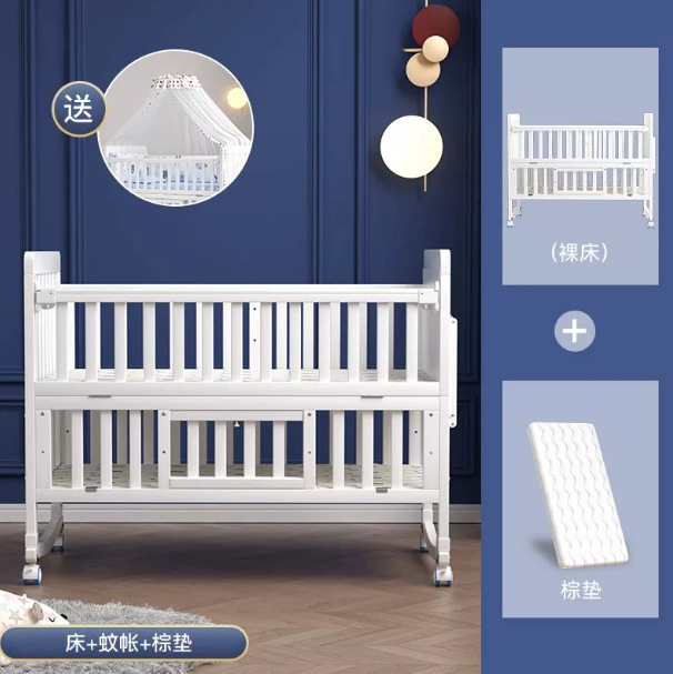 Cama europea de madera maciza blanca extraíble cuna multifuncional para niños empalmados cama grande para recién nacidos bb