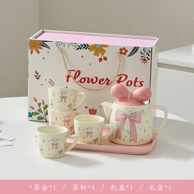 Juego de té de cerámica Tetera de flores de kung fu para niñas, hervidor de agua frío con filtro resistente al calor lindo, taza de agua iNS, tetera