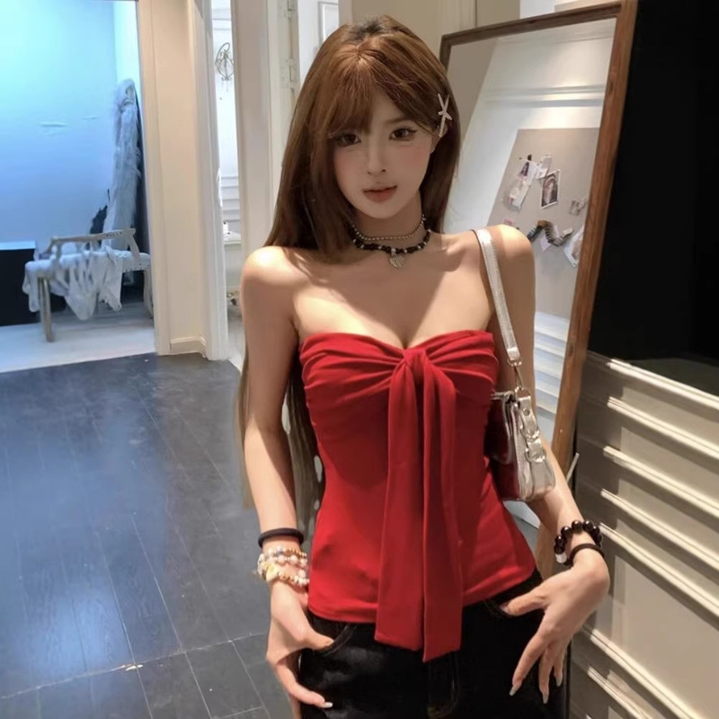 Vintage Bow Tie Strapless Vest 2026 Women's Spring/Summer New Slim Fit Pure Desire Tube Top Inner Layer Top