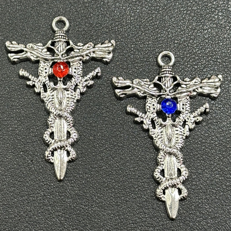 European and American Retro Double Dragon Cross Pendant Foreign Trade Accessories Fashion Street Trend DIY Alloy Pendant Jewelry Accessories
