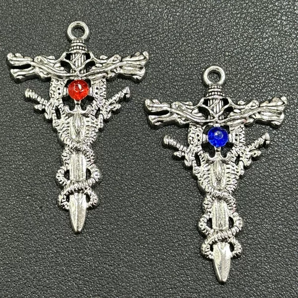 European and American Retro Double Dragon Cross Pendant Foreign Trade Accessories Fashion Street Trend DIY Alloy Pendant Jewelry Accessories