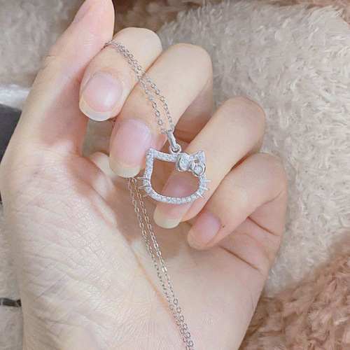 Cartoon Kitty Diamond Pendant Necklace Fashion Girl Student Best Friend Clavicle Chain Unique Design Sweatshirt Chain