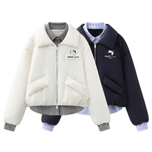 2025冬季新款女装宽松卡通猫咪字母印花面包羽绒服外套RL90501076