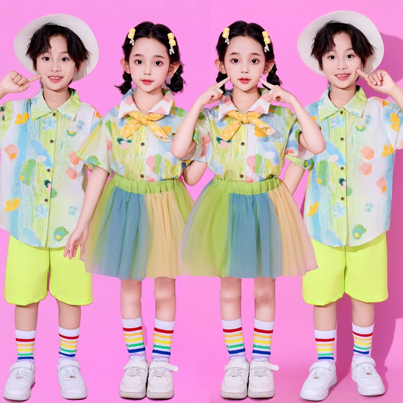 Детские костюмы чирлидинга для детского сада, униформа для занятий весенними горными танцами, костюмы для спортивных встреч учащихся начальной школы, марлевые юбки.