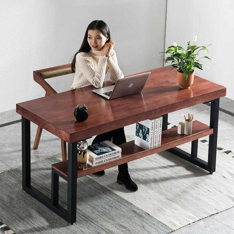Simple Wrought Iron Solid Wood Desk Office Desk Nordic Computer Desktop Table Home Student Long Table Bedroom Writing Desk Simple Wrought Iron Solid Wood Desk Office Desk Nordic Computer Desktop Table Home Student Long Table Bedroom Writing Desk