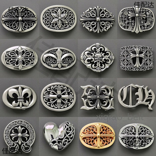 CH Oval Cross Six-pointed Star Tomb Love Men's Belt Buckle Head Retro Skeleton Do Old Crow Vine