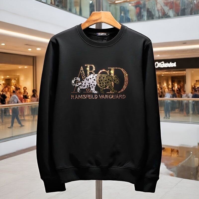 Stylish men's European and American fashion sweatshirt with leopard print, rhinestones, and fleece lining, autumn and winter red jacket for the zodiac year Stylish men's European and American fashion sweatshirt with leopard print, rhinestones, and fleece lining, autumn and winter red jacket for the zodiac year