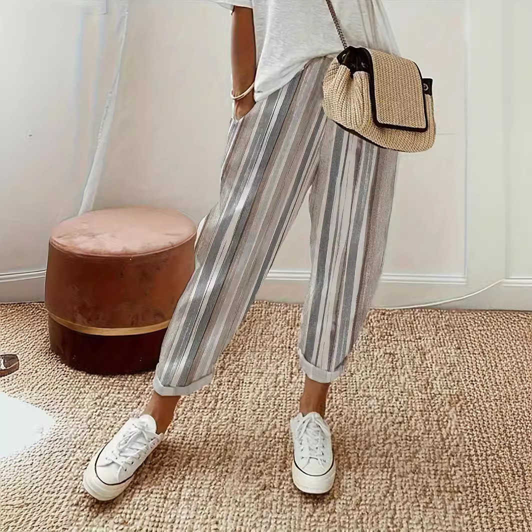 2024 cross-border Amazon stand women's printed striped casual pants women's pants