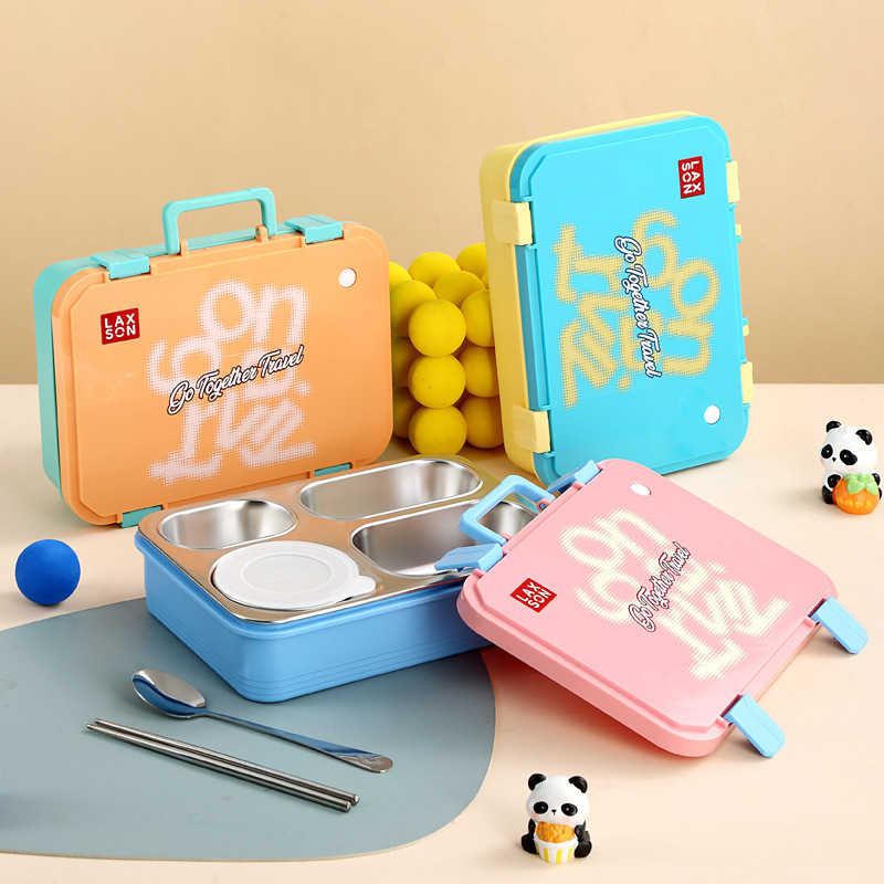 Large Capacity Children's Lunch Box, Primary and Secondary School Students' Fruit Box, Outdoor Leisure Insulated Stainless Steel Layered Lunch Box