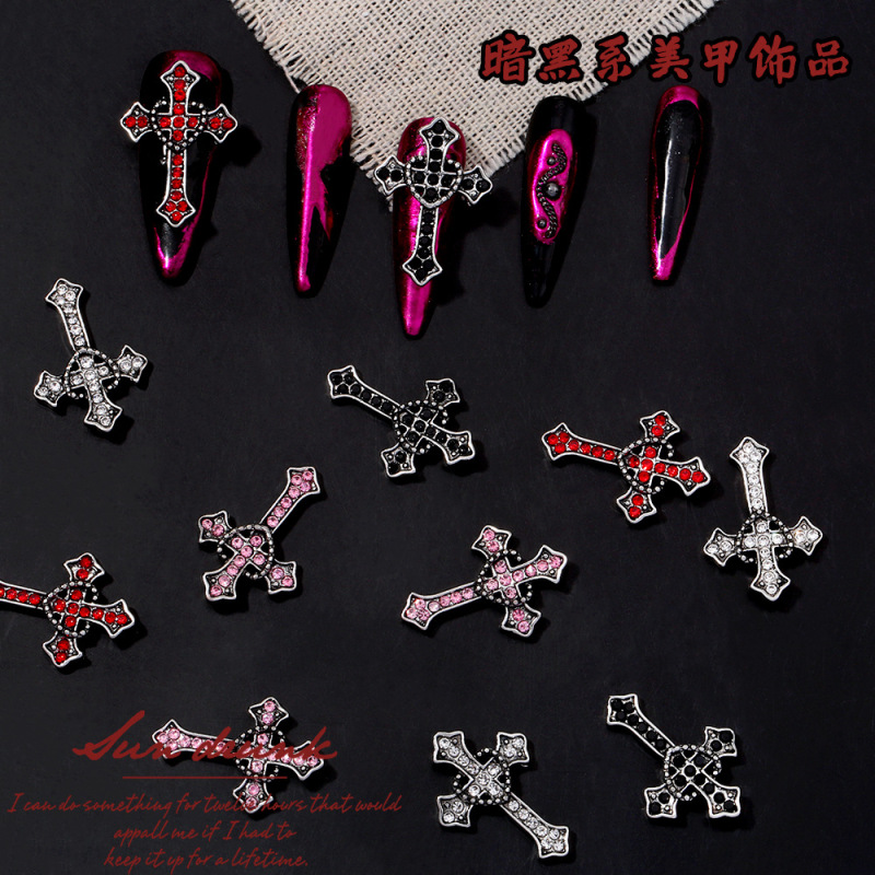Cross-Border Alloy Three-Dimensional Dot Diamond Cross Nail Art Jewelry Light Luxury Hollow Love Halloween Nail Decoration Wholesale Cross-Border Alloy Three-Dimensional Dot Diamond Cross Nail Art Jewelry Light Luxury Hollow Love Halloween Nail Decoration Wholesale