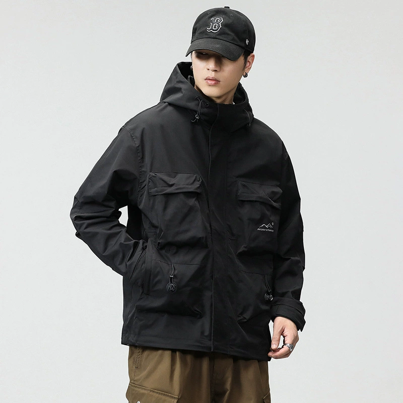 Осенняя черная ветровка с капюшоном для отдыха, oversize