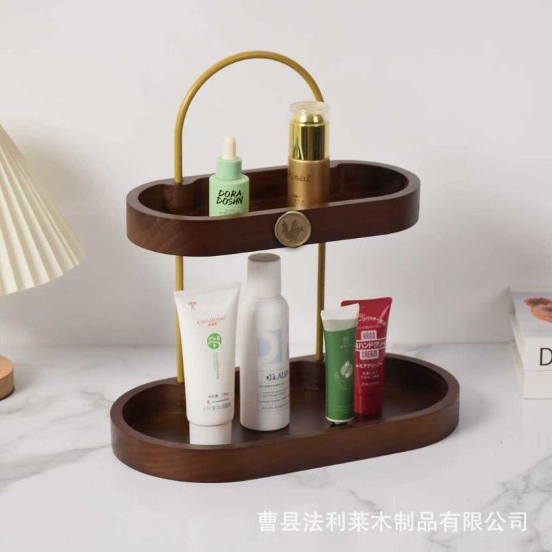 创意现货古风木质桌面首饰架双层化妆品香水展示实木梳妆台整理架|undefined