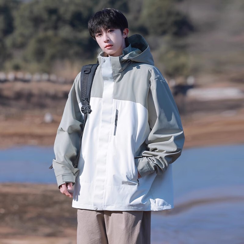 NASA山系户外徒步三合一冲锋衣男士秋冬季新款宽松休闲连帽登山服|undefined