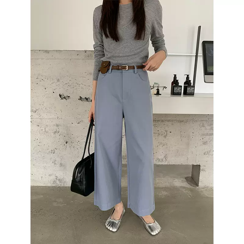 ICC 简约随性 直筒显瘦阔腿裤女韩系休闲廓形九分裤春夏新款08186