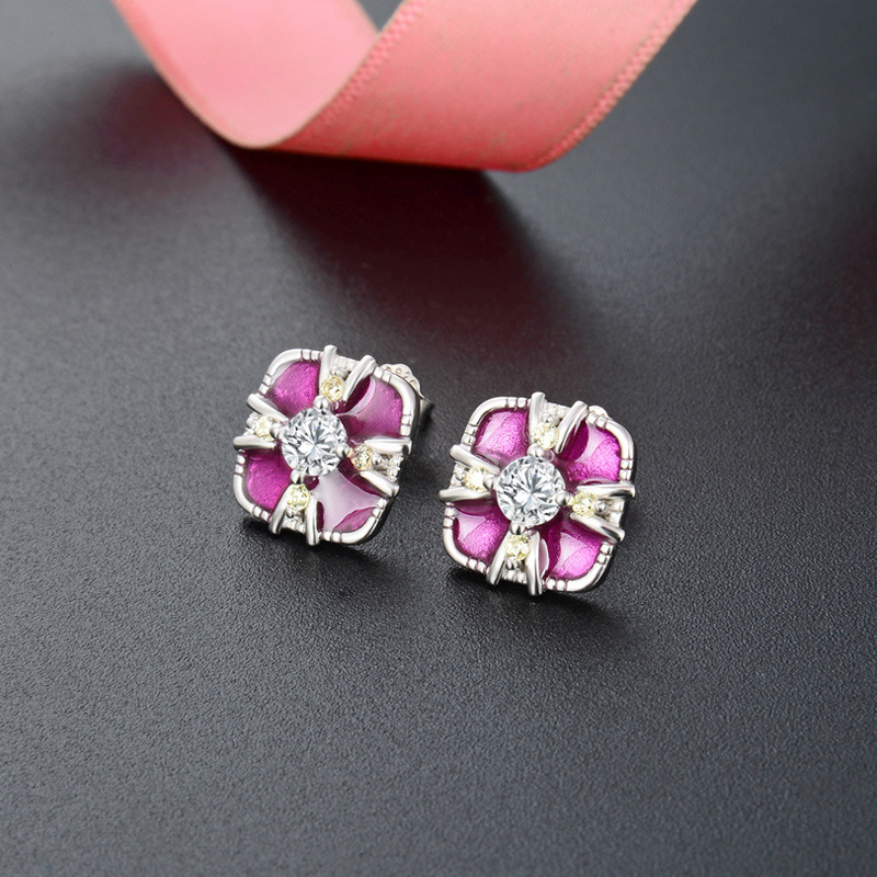 Estilo japonés y coreano s925 accesorios de circón de plata transfronteriza pendientes de aceite de gota fresca pendientes cuadrados de estilo simple para las mujeres