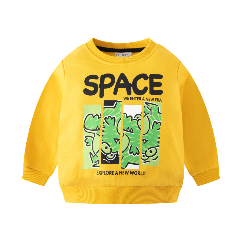 Ropa infantil de alta calidad 2026, ropa de otoño para niños, sudadera con letras de dibujos animados estilo coreano, suéter infantil de manga larga, venta al por mayor