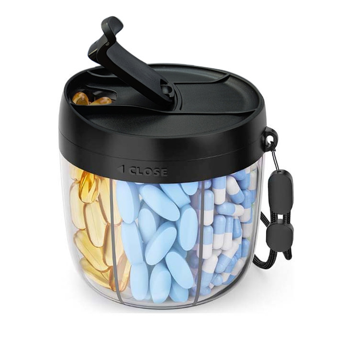 外贸同款优质7格塑料药盒食品级材质 一周分装便捷药品医药收纳盒